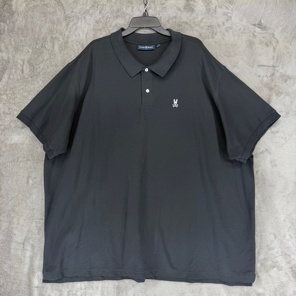 Psycho Bunny Polo Mens 5XL B9K001ARPC Black Pima Cotton EUC